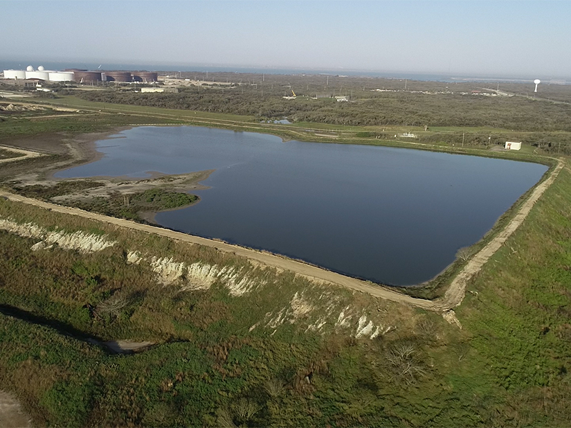 drone view of pond facing west