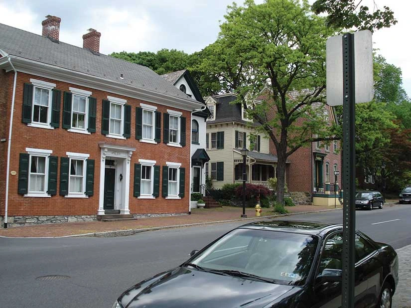 Side street view of buildings