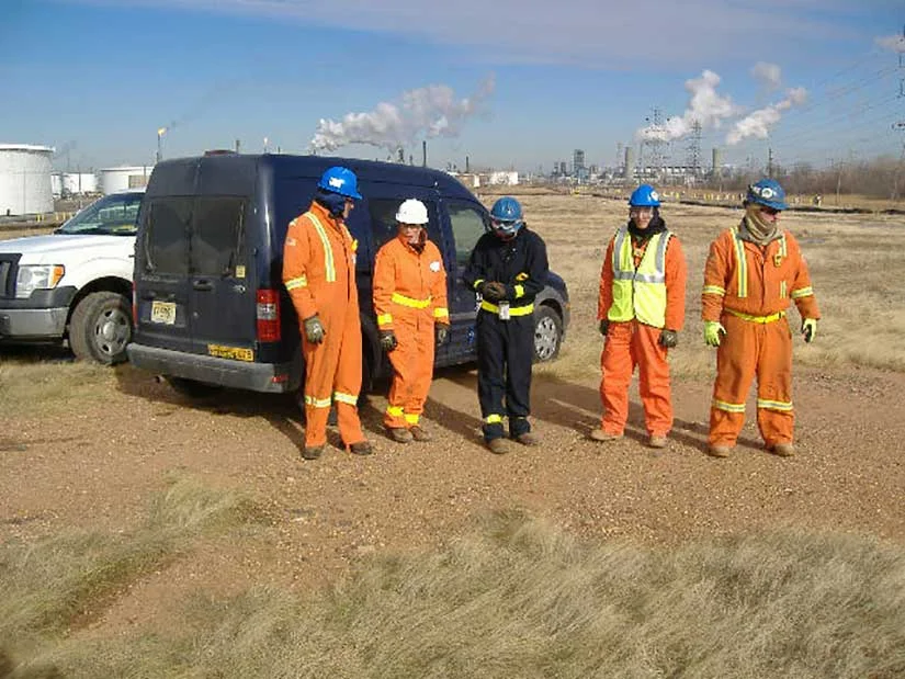 Workers outside on site