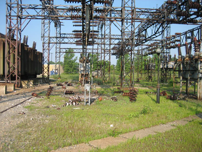 Old rusted power tower