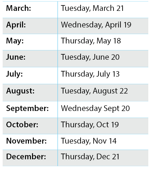 Schedule Dates as of 02.10.23