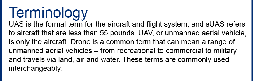 UAS is the formal term for the aircraft and flight system