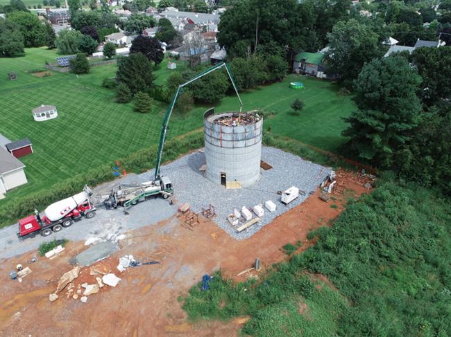 drone view of water tower construction