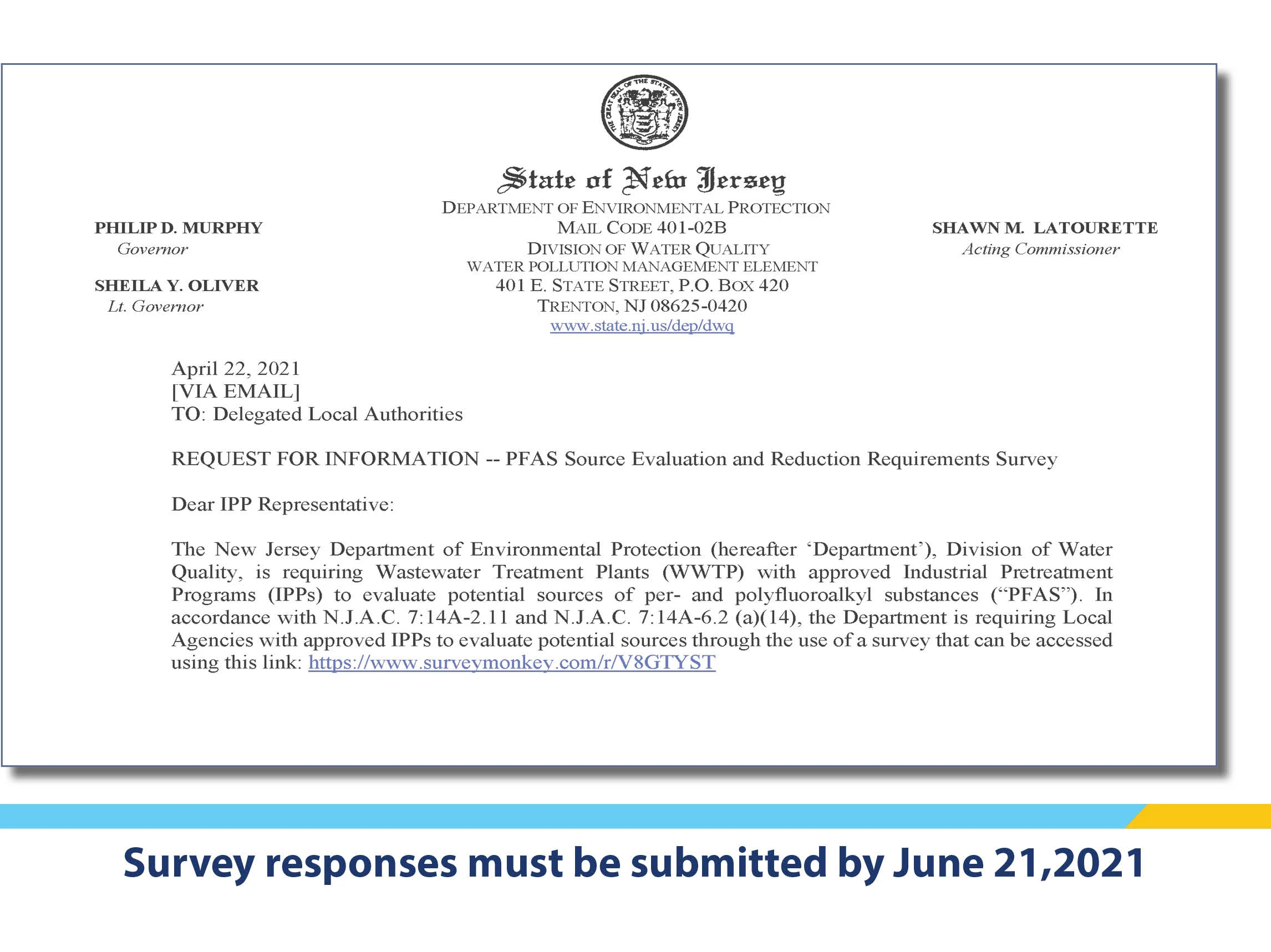 NJDEP Issues PFAS Survey to NJPDES Permittees